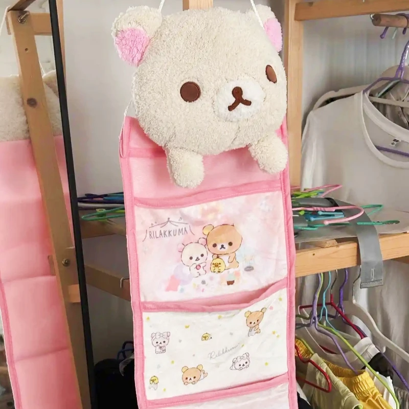 Cute Rilakkuma Hanging Multi-Layer Storage Bag Jewelry Miscellaneous Large Capacity Storage Bedroom Home Furnishing Decoration