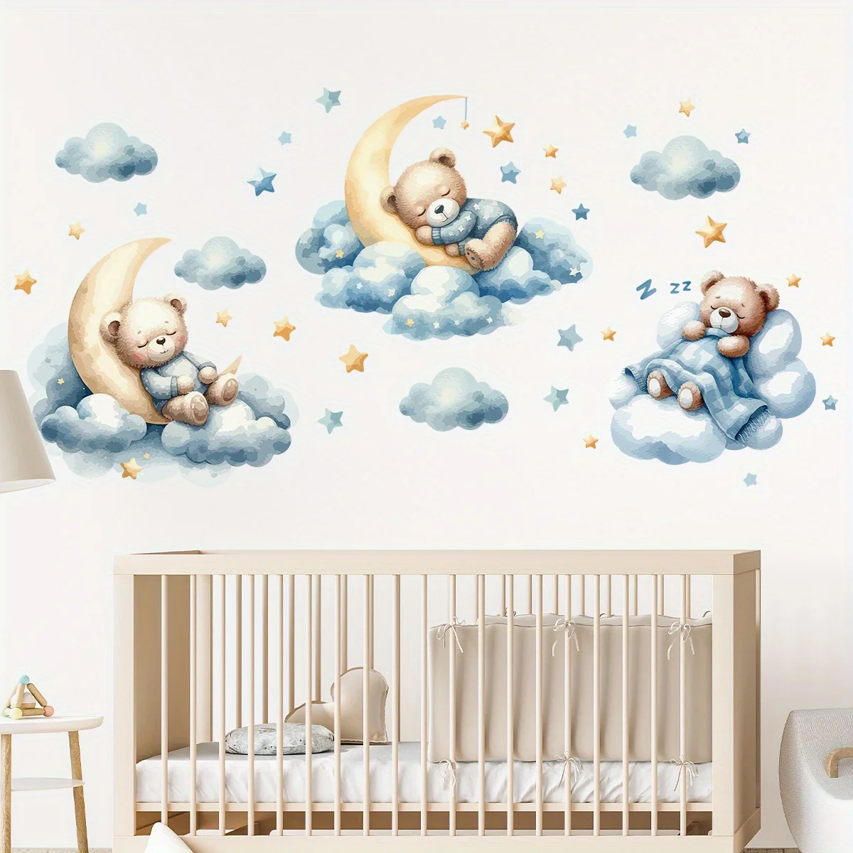 1Pc Sleepy Bear Star White Cloud Moon Window Sticker Wall Sticker, Self-Adhesive Pvc Home Decor Sticker, Suitable for Glass, Cabinets, Living Room, Bedroom, Dining Room, Bathroom, Entryway, Doors and Windows, and Wall Decals, Easily Create a Cozy and Fun Space, a Creative and Thoughtful Gift for Family, Friends, and Loved Ones