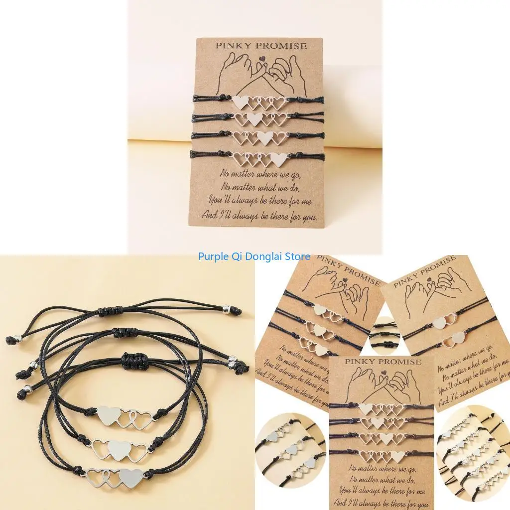 L21E 2/3/4Pieces Valentines Day Bracelets Gift for Sister Heart Jewelry Set Handmade