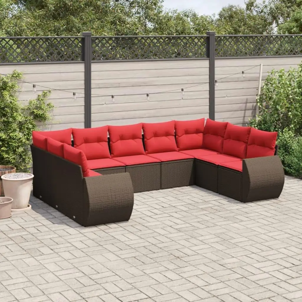 

Comfortable Outdoor 9 Piece Patio Sofa Set with Cushions Brown Poly Rattan Furniture for Garden Balcony and Backyard