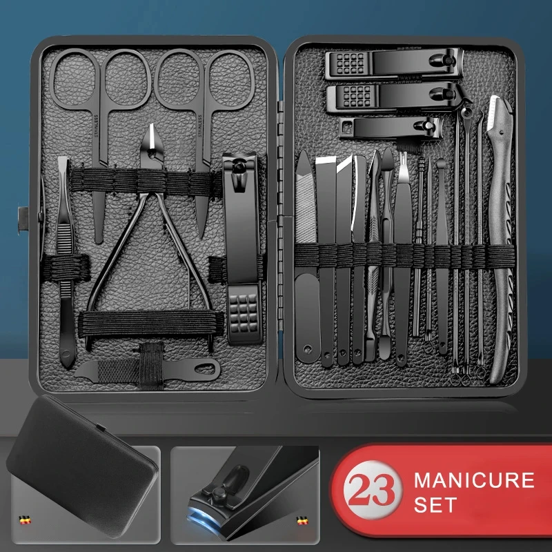 7-18 piece set of black stainless steel nail clippers complete set of nail clippers acne needles foot clippers beauty pliers