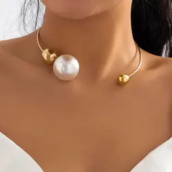 Elegante Goth Grande Bianco Imitazione Perla Collana Girocollo per Le Donne Palla Ciondolo Catena Della Clavicola Gioielli Da Sposa Collares 2022 Nuovo
