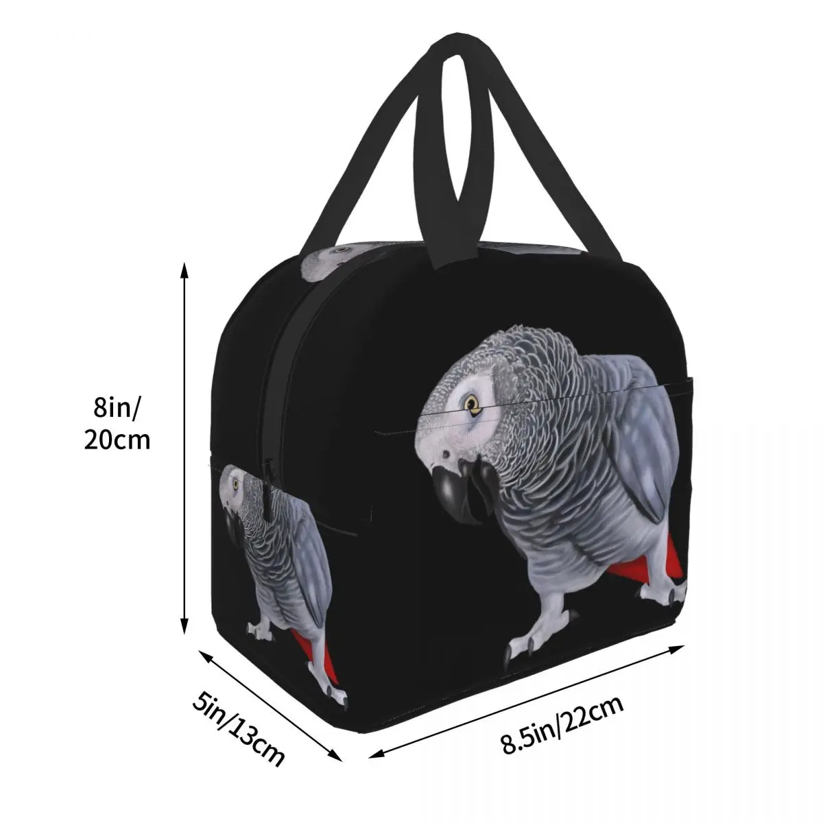 African Grey Parrot Insulated Lunch Bag for Work School Psittacine Bird Portable Cooler Thermal Lunch Box Women Kids Food Bags