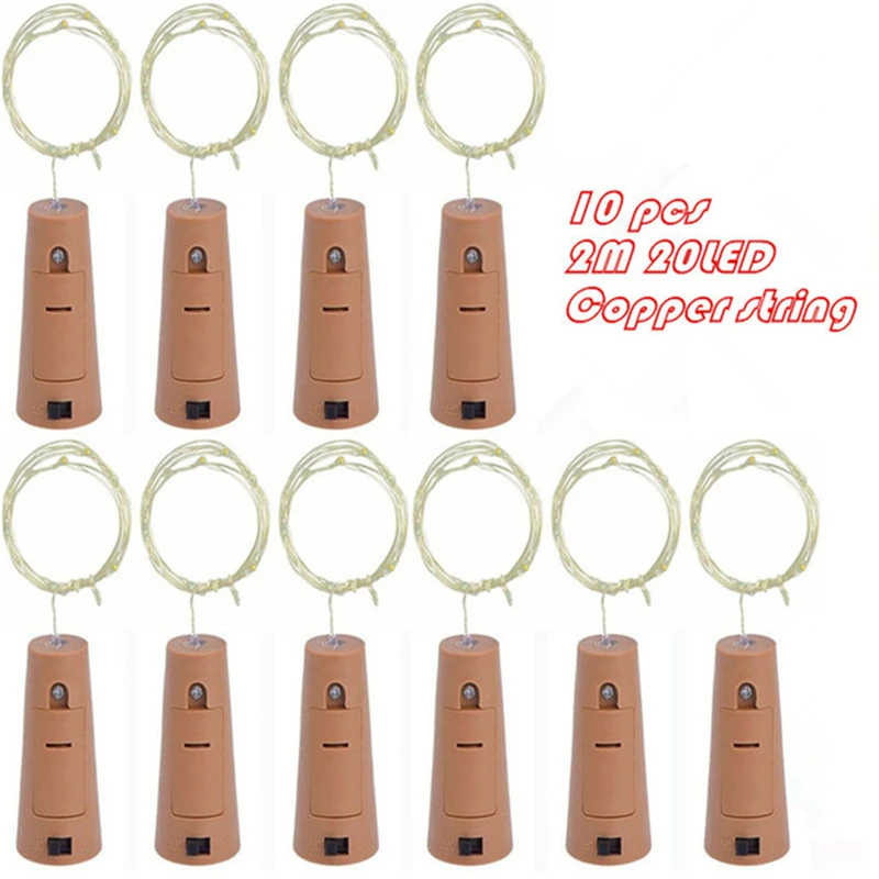 10 Buah 2M 20LED Lampu Gabus Berbentuk Sumbat Botol Lampu Gelas Anggur LED Tali Lampu untuk Bar Natal Pernikahan Dekorasi Rumah 9 Warna