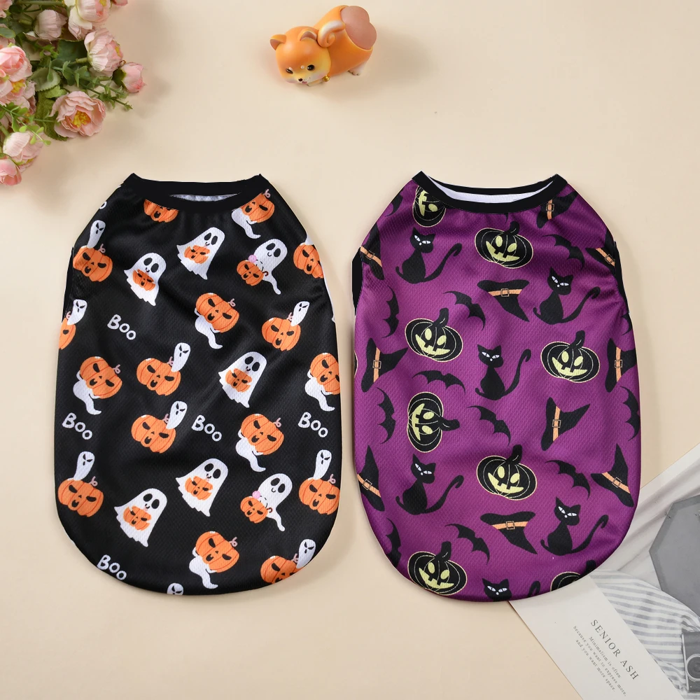 Halloween Kürbis Print Hunde kleidung für kleine mittelgroße Hunde Katzen atmungsaktive Haustier T-Shirt Chihuahua Französisch Bulldogge Welpen Kostüme – Detail 4