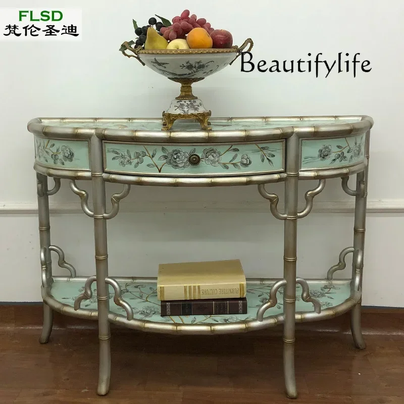

European Style Console Hallway Painted Solid Wood Bamboo Console Tables American Sofa Entrance Cabinet