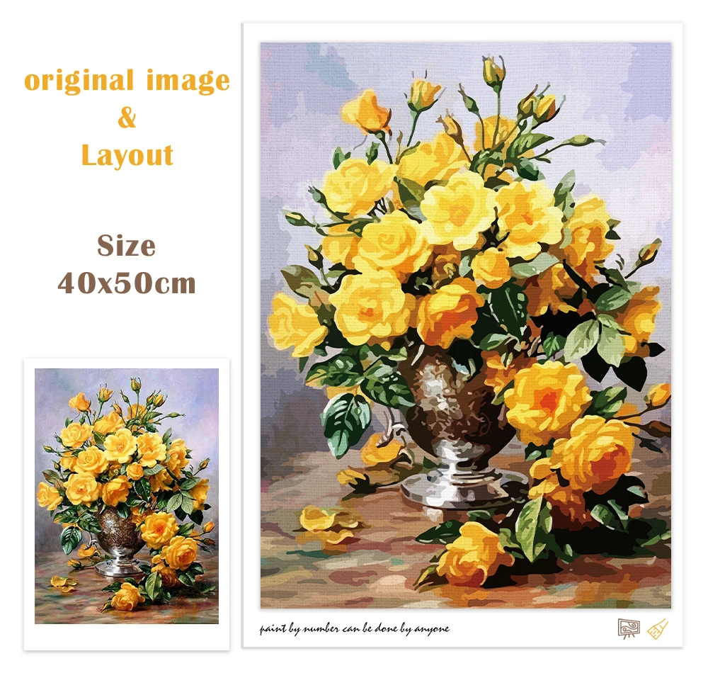 RUOPOTY Yellow Flowers DIY Painting By Numbers Home Wall Art Picture Modern Canvas Painting Unique Gift For Room Decoration 4050