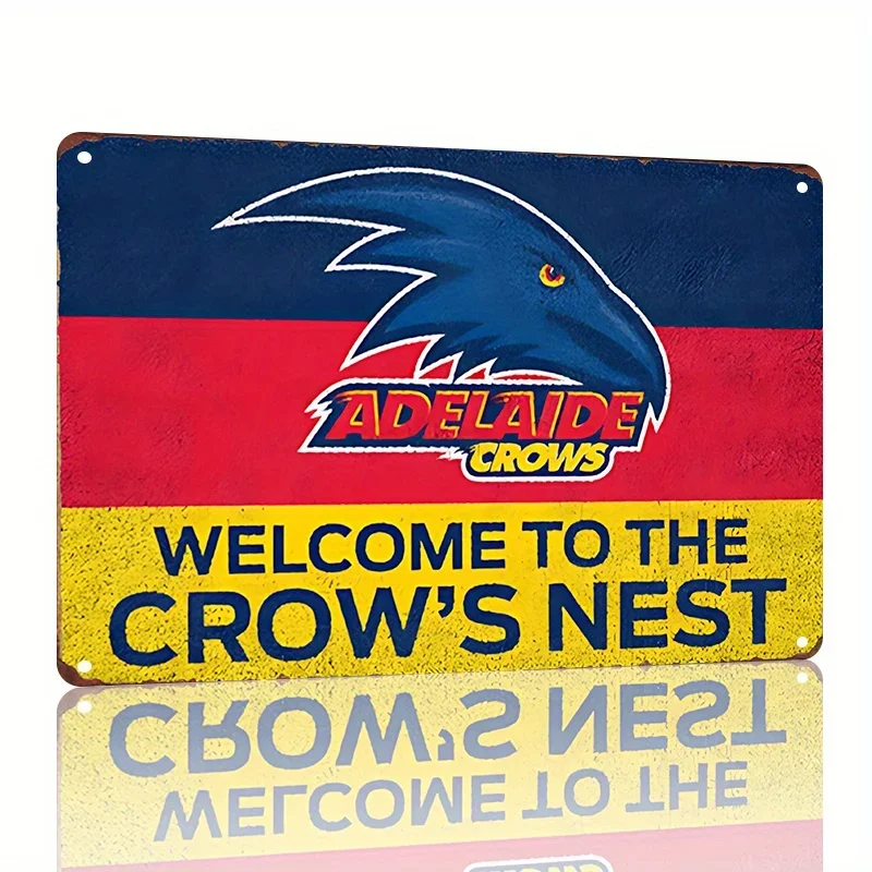علامة قصدير معدنية بعلم فريق Adelaide Crows AFL، - بضائع مرخصة رسميًا، ديكور حائط مستوحى من الطراز العتيق للجامعة، #1