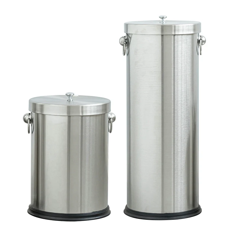 Large office coffee table, stainless steel tea bucket with lid, metal trash can, and filter cartridge residual waste