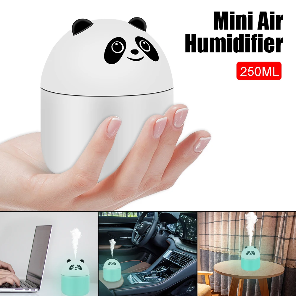 250ml Kawaii Panda Car Air Humidifier Aroma Perfume Diffuser With Ambient Light Mini Desktop Humidifier Interior Accessories