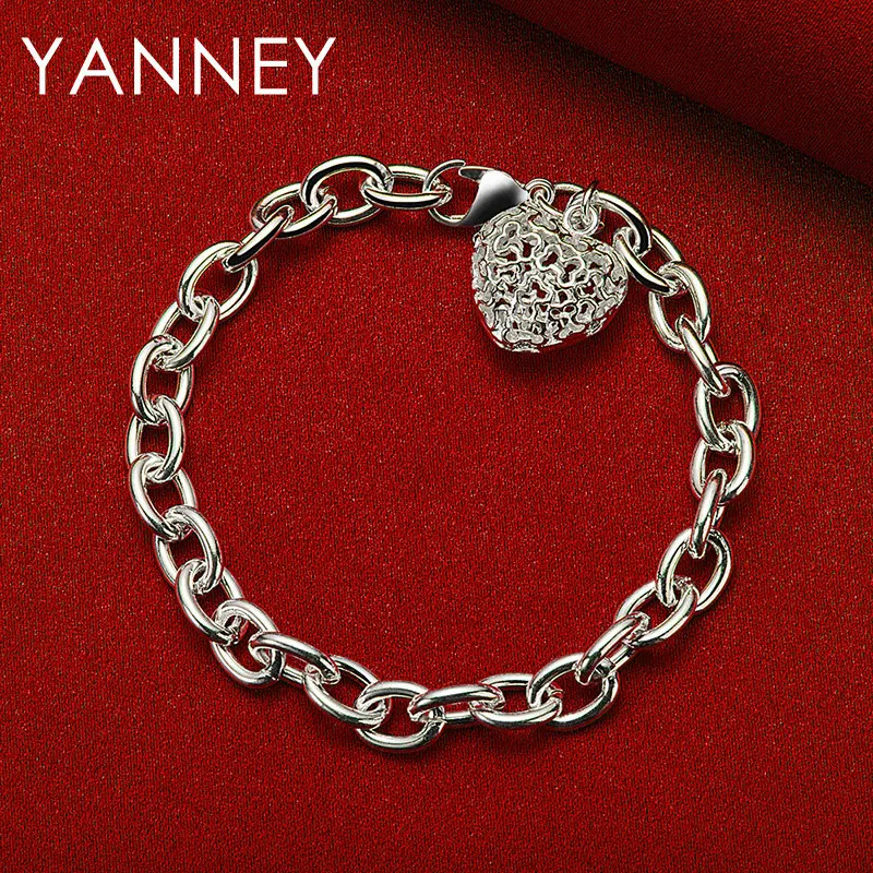 

Fine 925 Sterling Silver 8 Inches Hollow Heart Bracelet For Women Fashion Charm Gift Wedding Party Jewelry