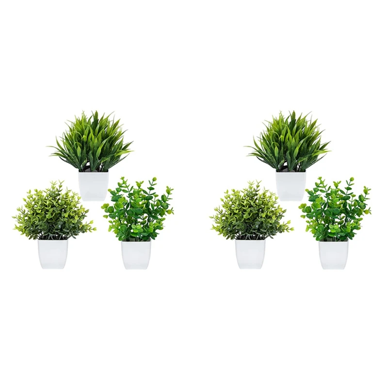 6 Pack Fake Plants In Pots Artificial Eucalyptus Plant Mini Potted Faux Plants Indoor Small Plastic Wheat Grass Shrubs