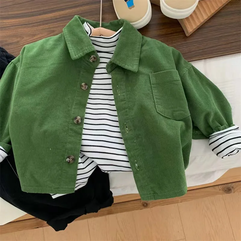 Baby Boy Girl Cotton Corduroy Shirt Infant Toddler Kid Casual Shirt Outwear Long Sleeve Autumn Spring Top Baby Clothes 1-7Y