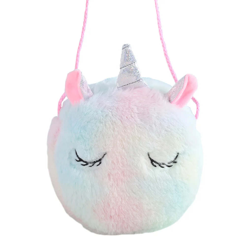 New Cute Cartoon Unicorn Plush Crossbody Bag Shoulder Bag Girls Children Small Backpack Suitable For School Holiday Gifts