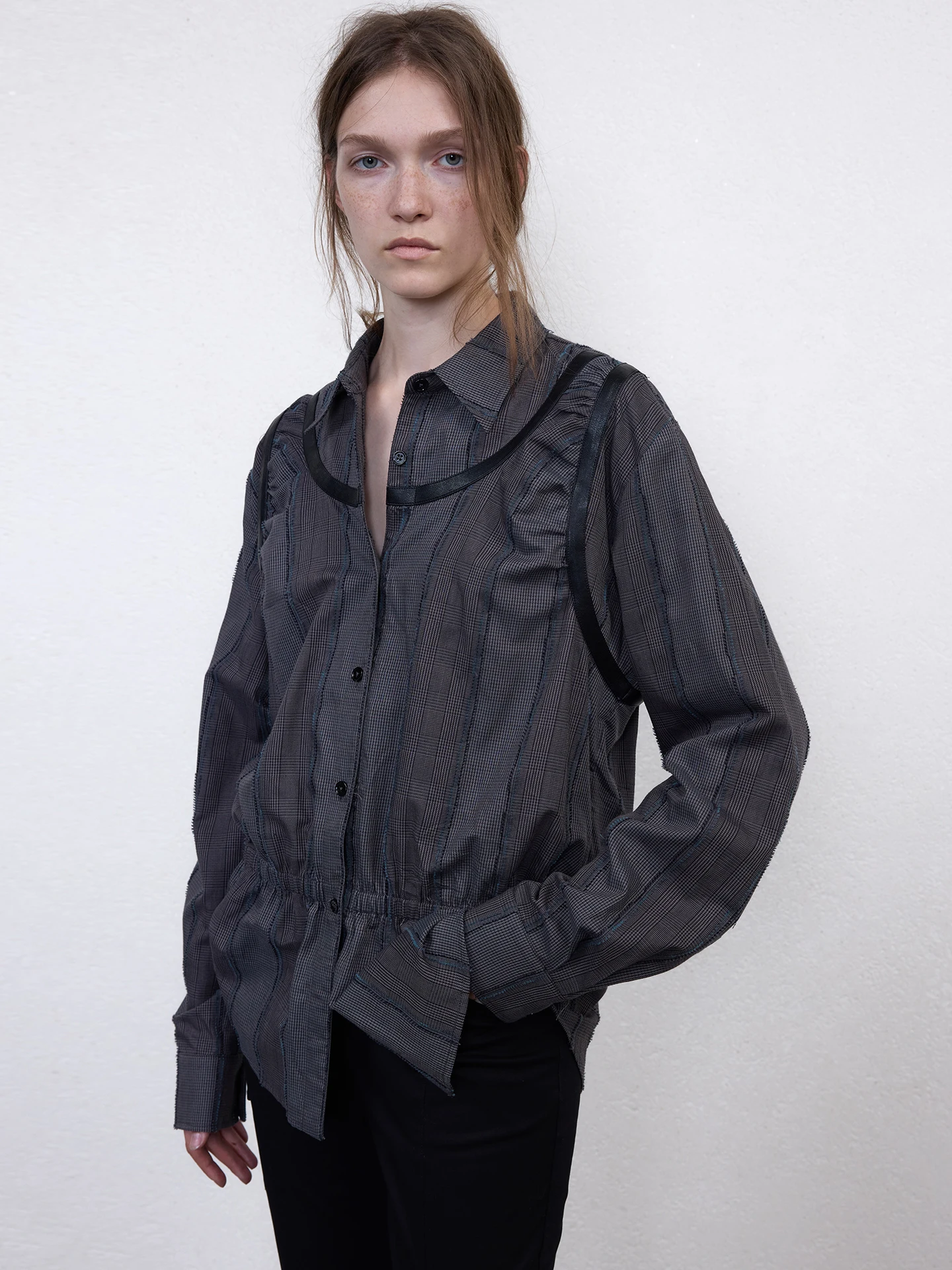 

Винтажная женская хлопковая блузка в клетку с эффектом помятости, с длинным рукавом, на пуговицах, в стиле середины века, уникальная модная находка