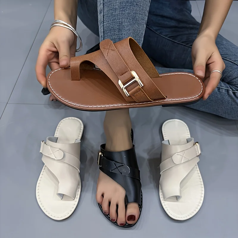 Women Slippers Outside Casual Beach Women Shoes Summer New Flats Flip Flop Sandals Walking Clip Toe Rome Buckle Ladies Slides