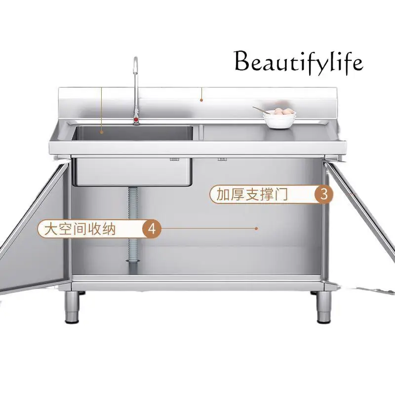 

Stainless steel sink cabinet type single and double pool through pool household