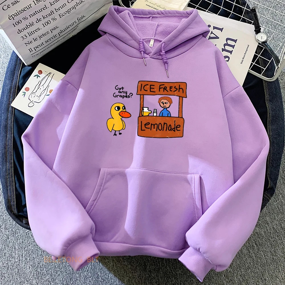 The Duck Song Got Any Grapes Hoodies Ice Fresh Graphic Printing Sweatshirt with Pocket Long Sleeve Kawaii Girls Women Pullovers