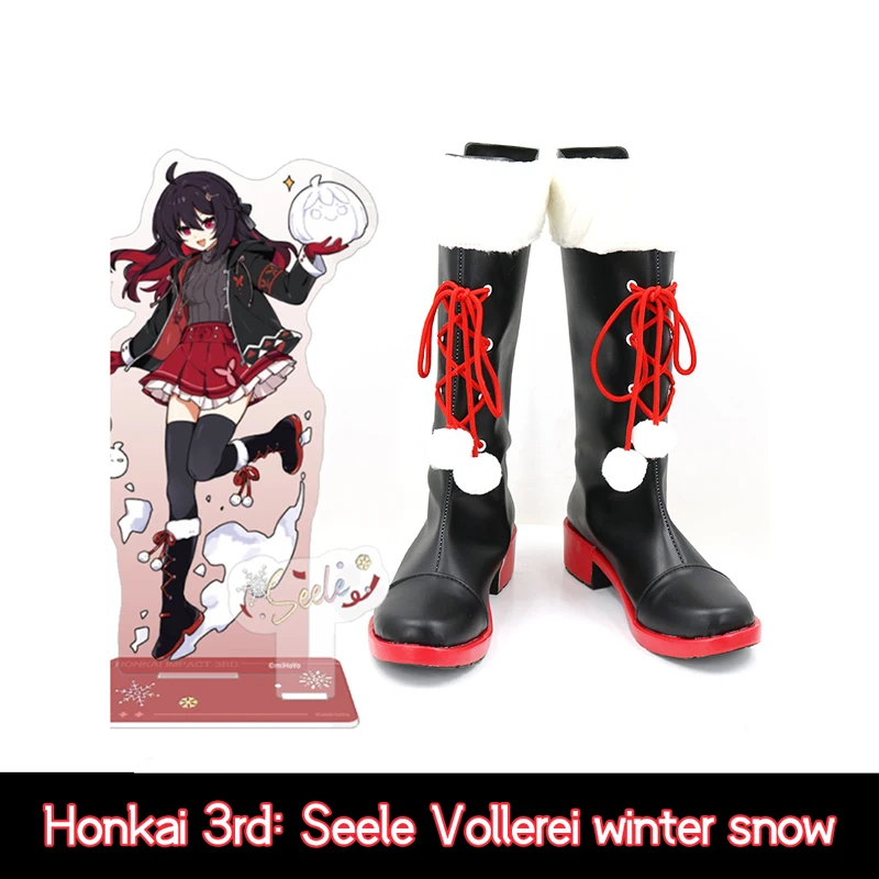 

Seele Vollerei Cosplay inner personality Honkai Silver Winter Snow Fun party Lace-up thigh high boots Cos Red black prop Shoes