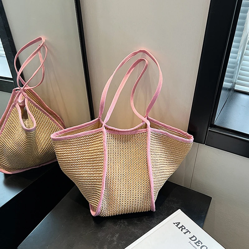 

Fashion Women's Versatile Large-capacity Braid Shoulder Bags Designer Straw Woven Summer Beach Bags Ladies Leisure Tote Bag