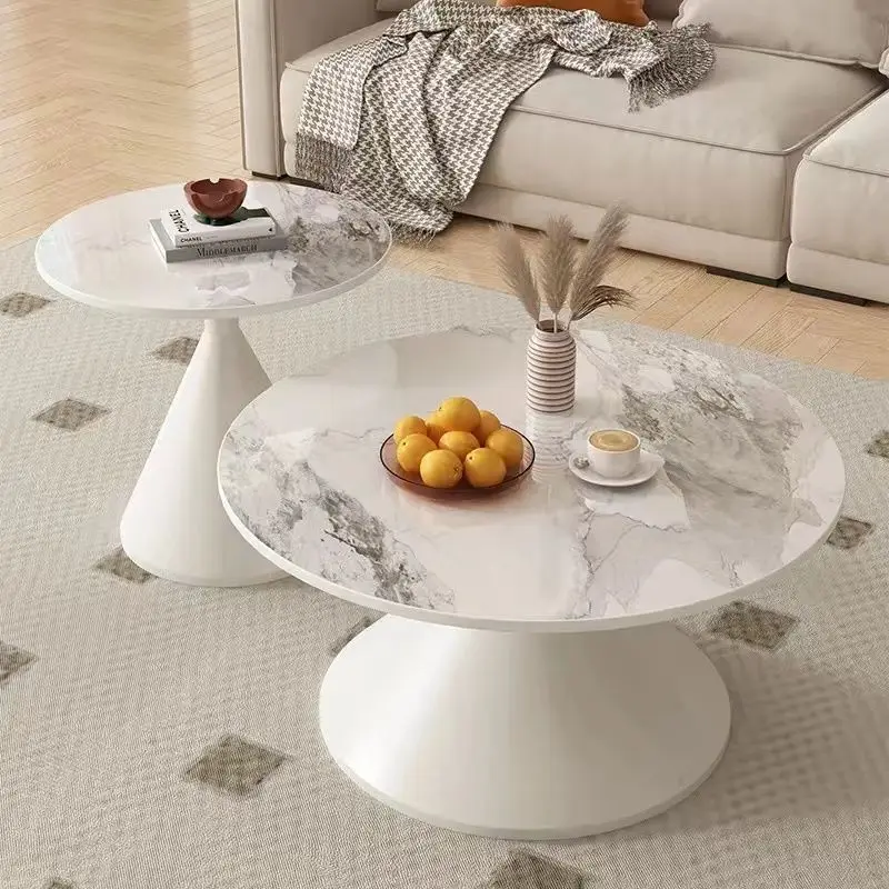 Cream wind explosion Internet celebrity round living room coffee table household small apartment homestay rock slab coffee