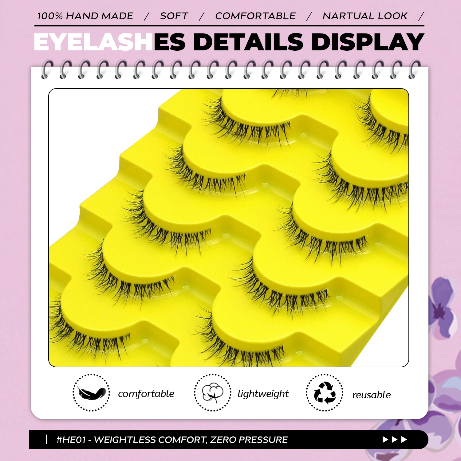 VELTRINAY Kurze, natürliche Wimpern, zart gefädelte, gekreuzte künstliche Wimpern, natürlicher Look, künstliche Nerzwimpern, transparentes Band, künstliche Wimpern, Make-up – Detail 1