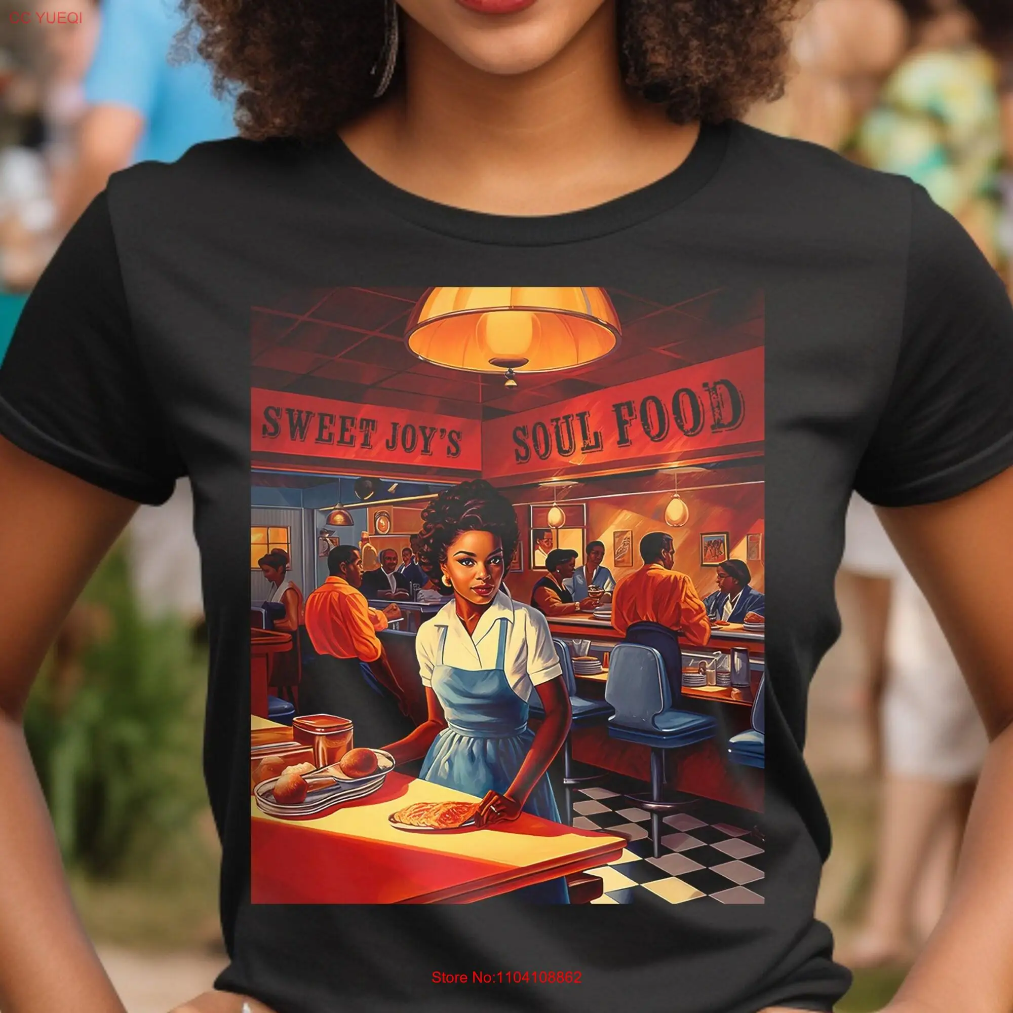 Sweet Joys Soul Food T Shirt Retro 50s Style Diner African American Woman Waitress Dining Vintage Illustration Working Girl