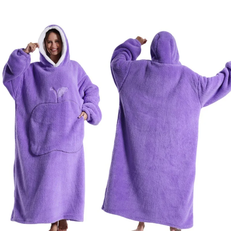 Couverture à capuche surdimensionnée, couverture TV à manches pour enfants et femmes, pull Super Long en polaire, hiver 2024