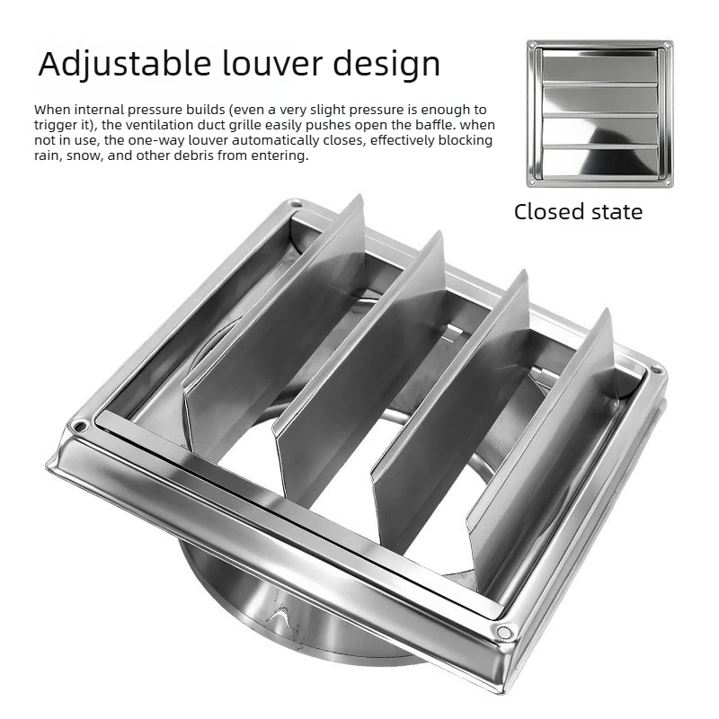 304 stainless steel vent movable louver dryer vent hood exterior wall rainproof and windproof cover