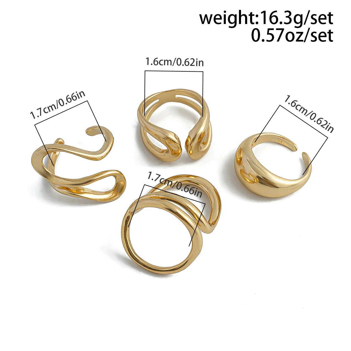 SHIXIN 4Pcs Creative Irregular Hollow Curve Open Ring Set for Women Punk Gold Color Geometry Finger Ring Party Wedding Jewelry