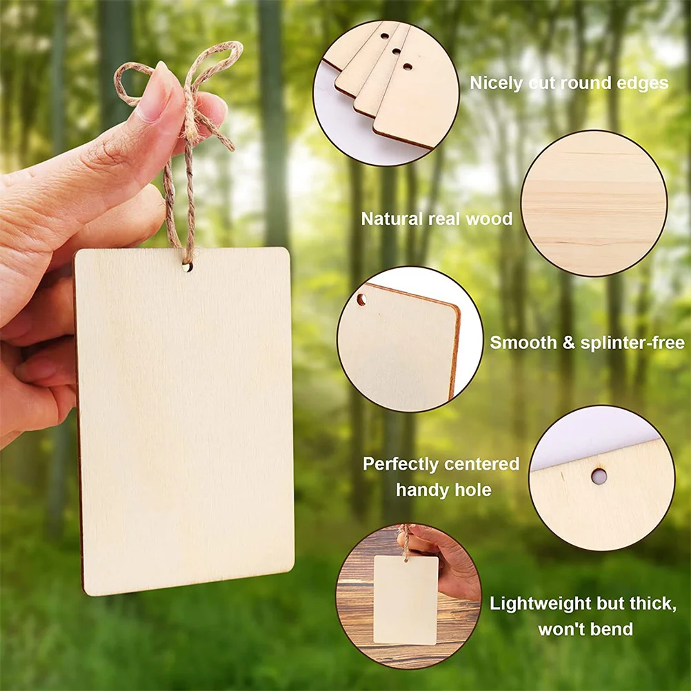 

1Set Wood Tag Blank Rectangle Unfinished Wooden Gift Tags DIY Crafts Paint Stain Carve Hanging Labels for Crafting Supplies