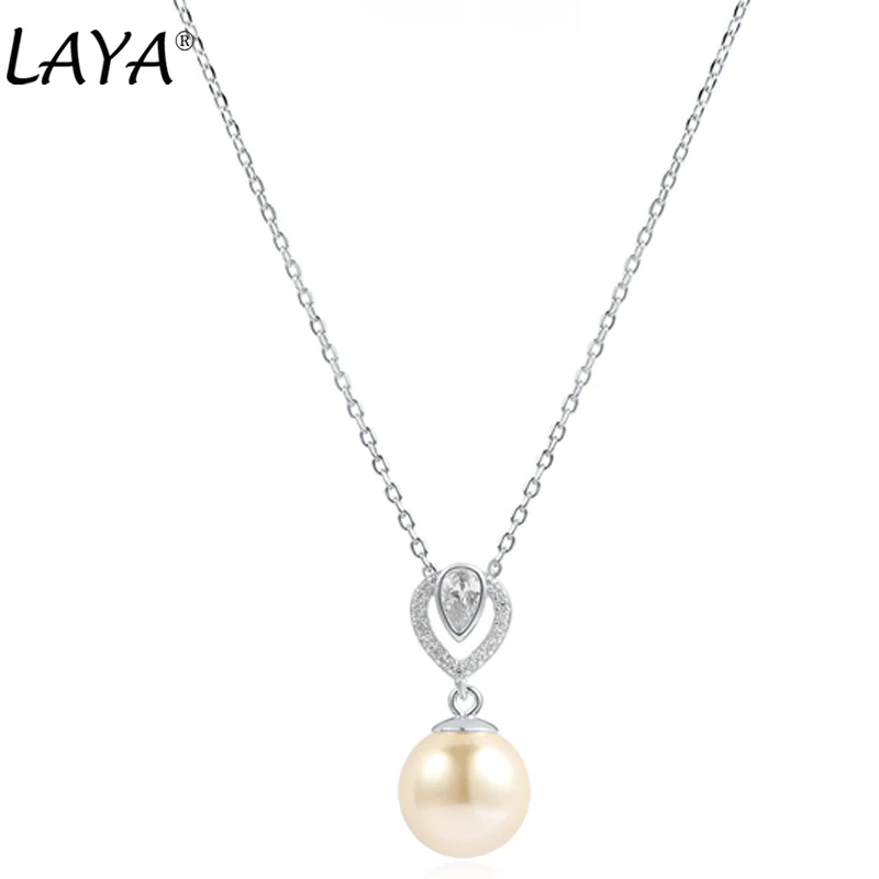 Laya 2026 925 Sterling Silver Zircon Necklace Simple Elegant Fine Jewelry Shell Pearl Necklace For Women Party Wedding Birthday