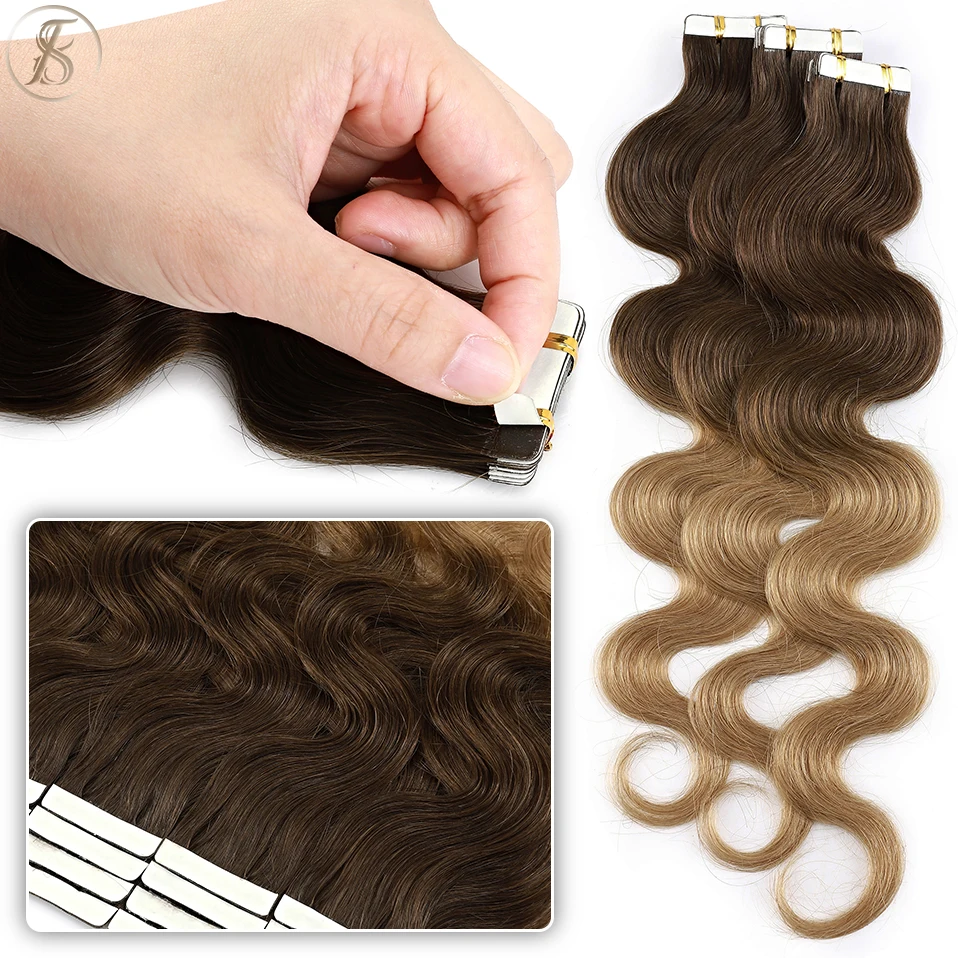 TESS-fita ondulada em extensões de cabelo, cabelo humano, mega cabelo, reto, natural, sem costura, invisível, lado duplo, trama da pele, 2,5g, 20pcs