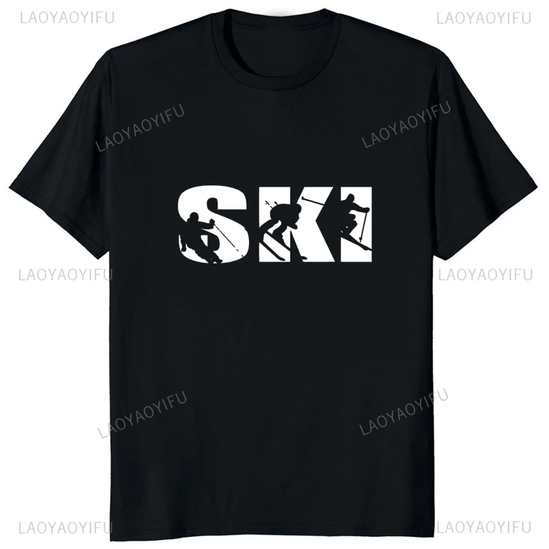 Hot Sale Ski for Skiing Lovers Silhouette Skiers Printed Graphics T Shirts Streetwear Hipster Short Sleeve Man Tee Soft Y2k Tops