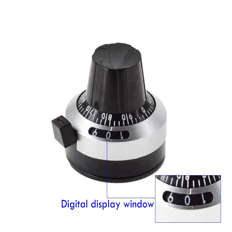 3590S-2-103L 3590S 100 - Potenciómetro multivuelta de precisión de 10K ohmios Resistencia ajustable de 10 anillos + Perilla giratoria de dial de conteo de vueltas