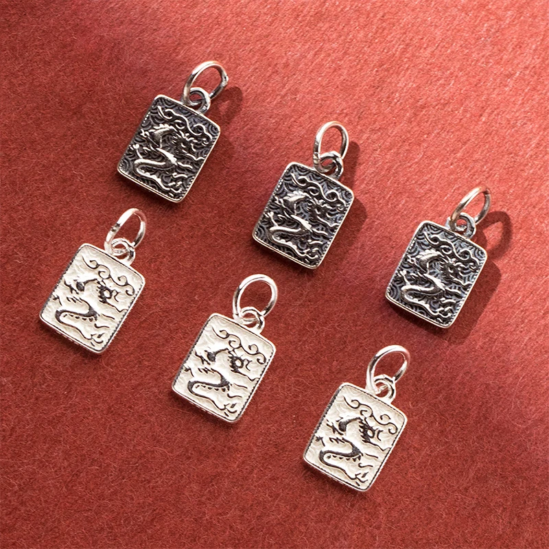 

1 шт./лот, стерлинговое серебро 925 пробы, двухсторонние длинные тотемные квадратные подвески 11,5 мм, сделай сам, винтажные ювелирные изделия, серебряные подвески, браслеты унисекс