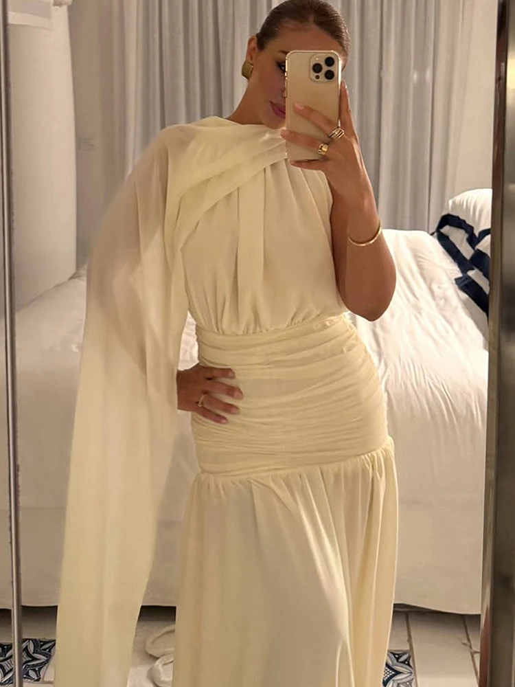 Kliou maille ruban décoration Robe longue femme automne nouveau Style col rond sans manches Robe vacances mode froncé élégant robes