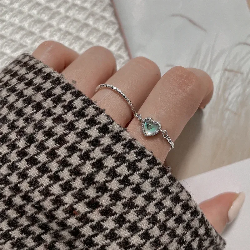 Elegant Love Chain Adjustable Ring Sweet Korea Temperament Color Heart-Shaped Ring Cute Design Jewelry For Women
