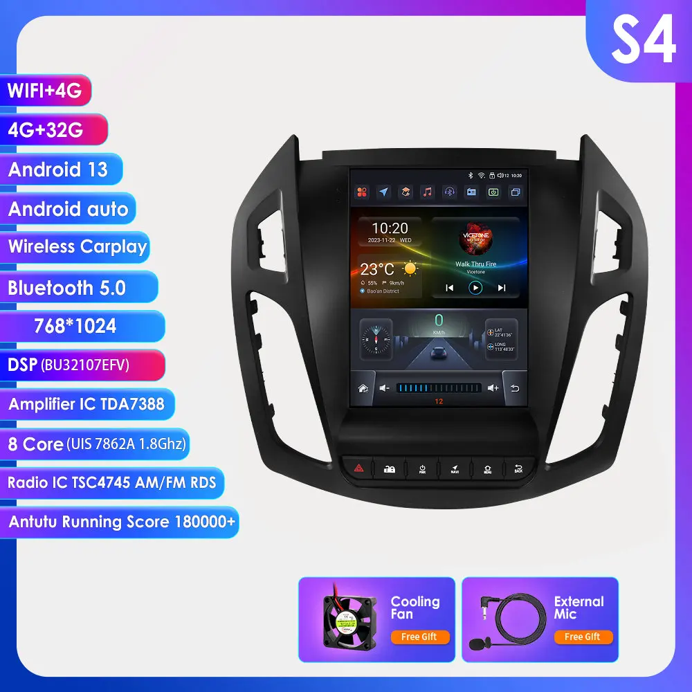 360Camera 9.7 ''Android 13 Autoradio Voor Ford Transit /Tourneo Connect 2013-2018 Auto Multimedia Video 4G 2din Draadloze Carplay