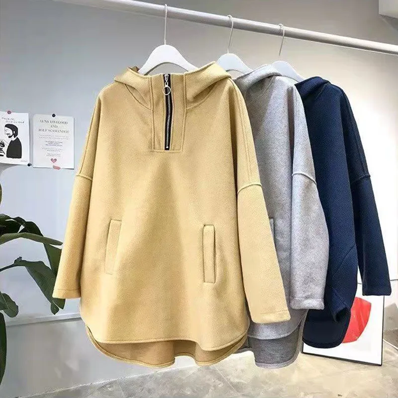 Autumn and winter new fleece hoodie women's hooded zipper Korean version loose student long sleeved pullover jacket