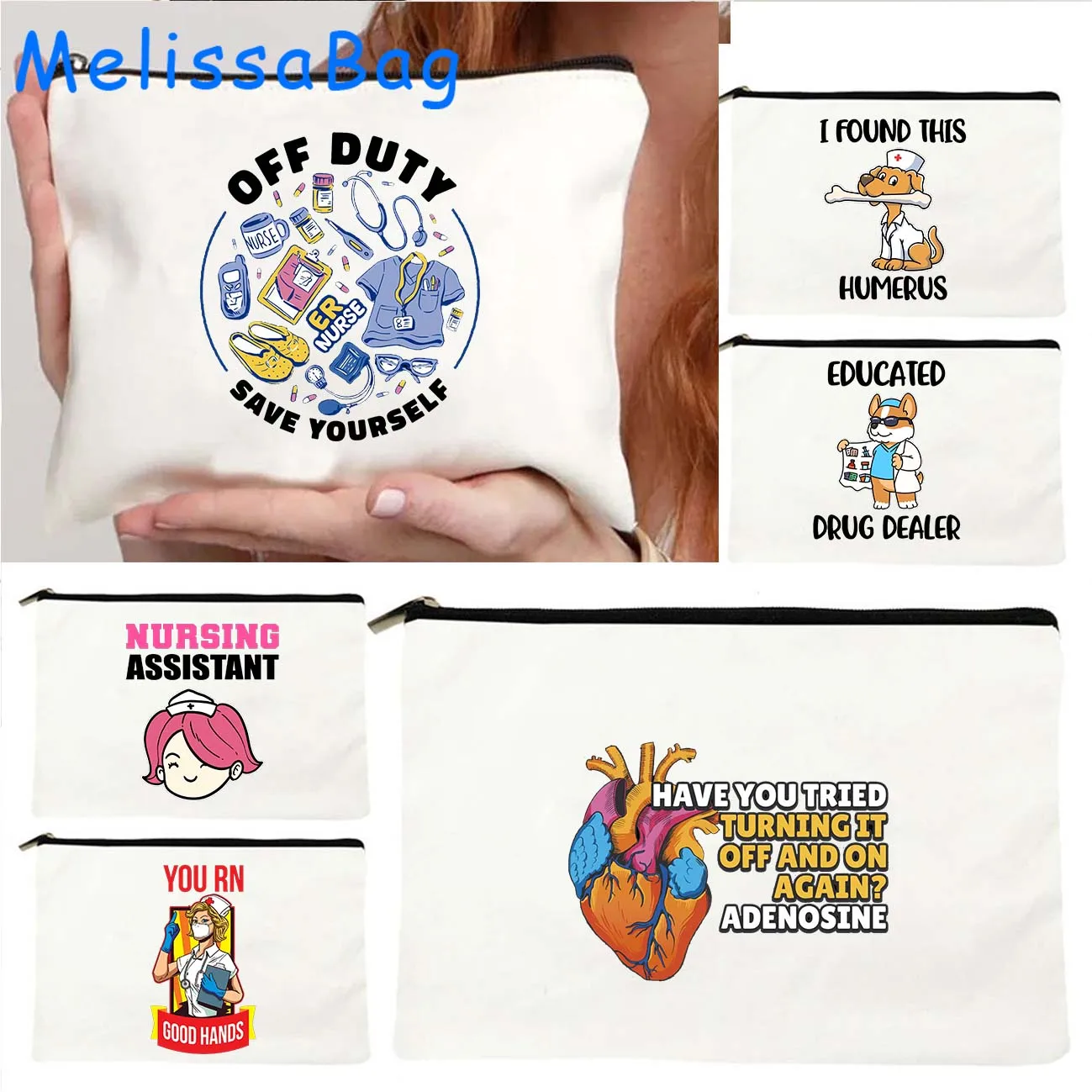 Nurse Doctor Medical Funny Printed Cute Gifts Paramedic Medicine Canvas Bag Cosmetic Storage Makeup Bag Pencil Case Zipper Pouch