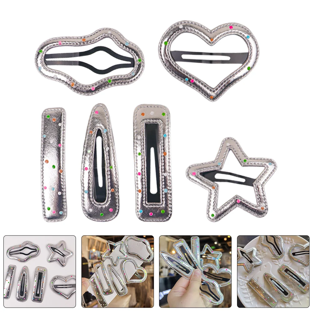 

6pcs Duckbill Clips Cute Cartoon Silver Dot Hollow Hair Barrettes For Toddler Girls Non-Slip Snap Kids Fashion Hair