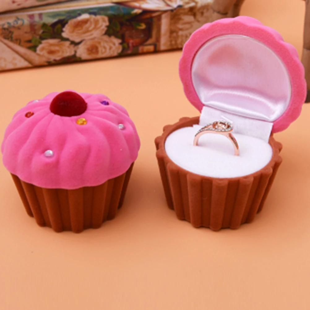 

Cake Cup Shape Ring Box Earring Pendant Locket Necklace Jewelry Case Gift Organizer (Pink and Coffee)