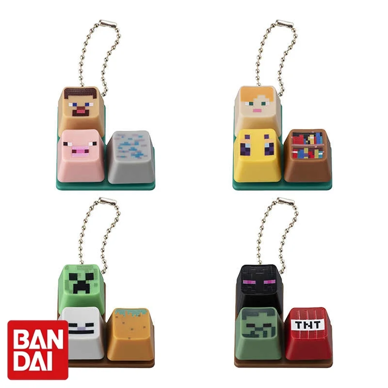 Bandai Minecraft Keycap Charms Gashapon Capsule Toys Steve Creeper Enderman Game Peripheral Bag Pendant Para los Fans de Minecraft
