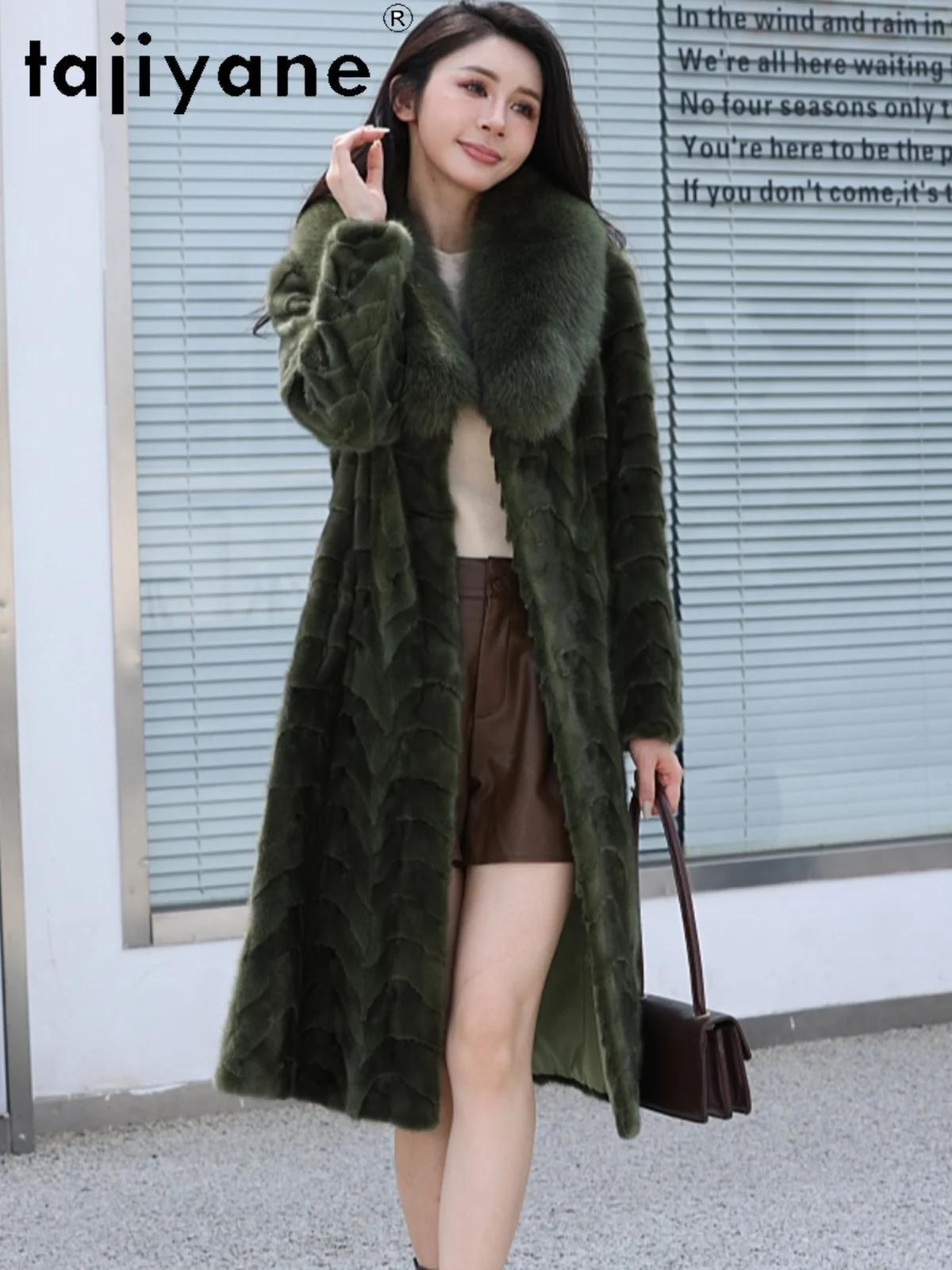 TAJIYANE 天然ミンクファージャケット レディース ロング 本物ミンクファーコート フォックスファー襟付き 冬服 女性用 2025 ミンク毛皮コート