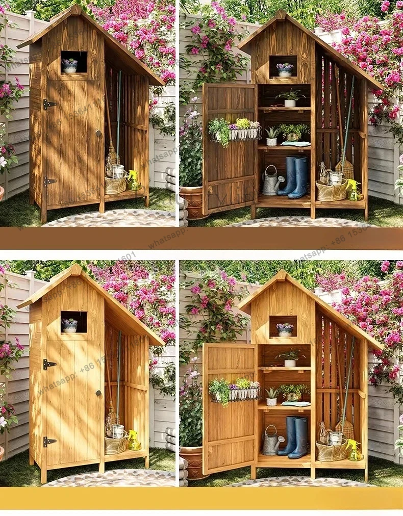 Garden Outdoor Locker Waterproof Sunscreen Wooden Storage Locker Outdoor Garden Sundries Simple Tool Cabinet