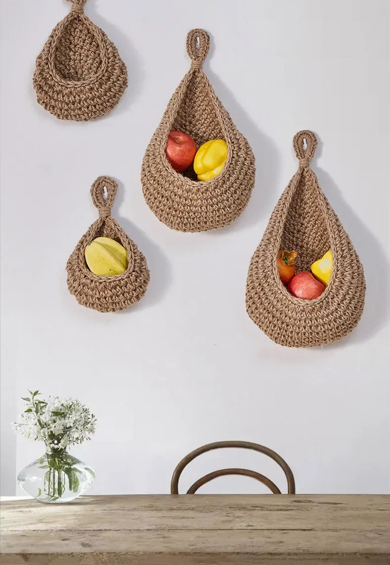 Handwoven Hanging Wall Fruit Vegetable Basket Organizer Container Decor for Kitchen Garden Mount Wall Plant Flower Onion Storag