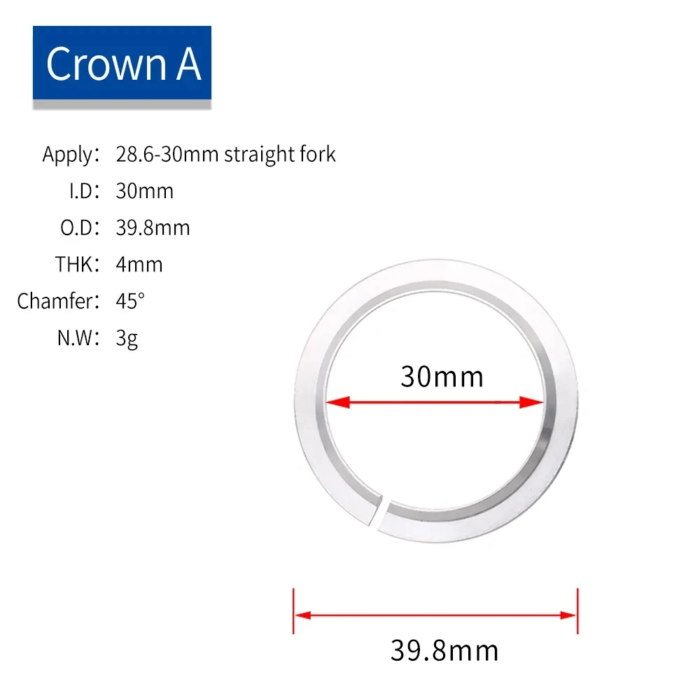 Bicycle Fork Crown 45 Degree MTB Road Bike Headset Base Ring Spacer 28.6mm 39.8mm For 1.5 inch 1 1/8 Fork 52mm 54mm Headset