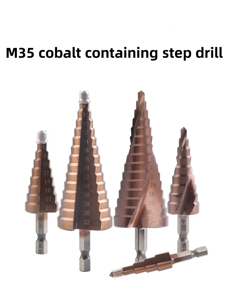 

1pc M35 cobalt containing pagoda drill for stainless steel drilling, high-speed steel double helix ladder drill