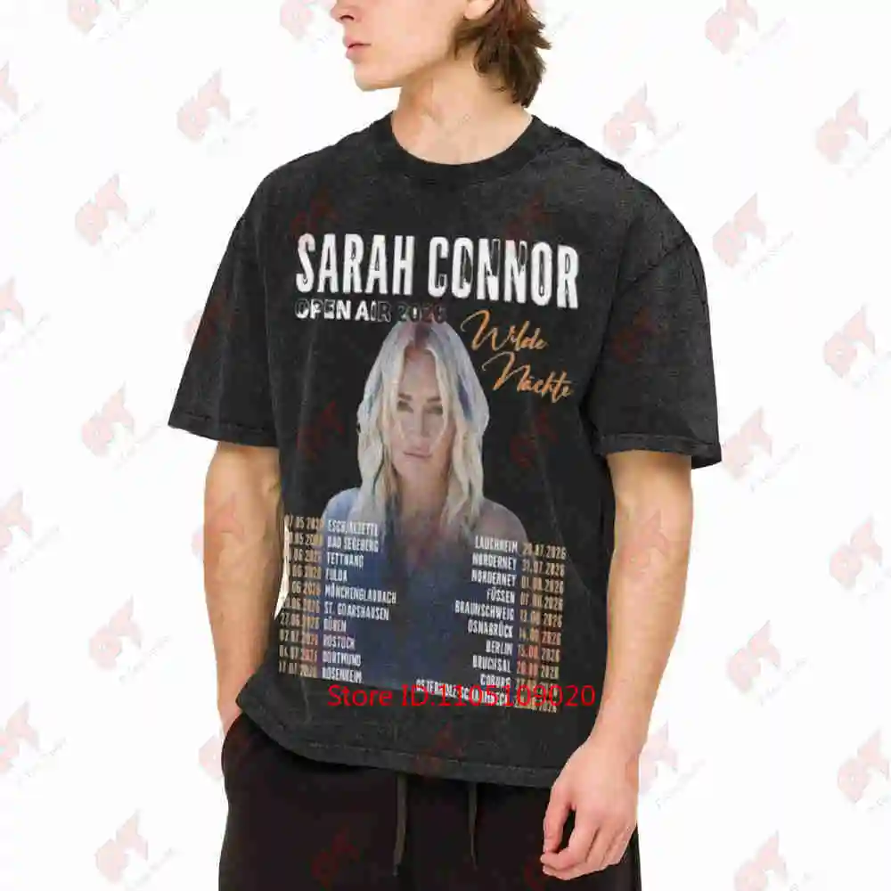 Sarah Connor Open Air 2025 Tour Dates Vintage Washed Tee Pure Cotton T-Shirt